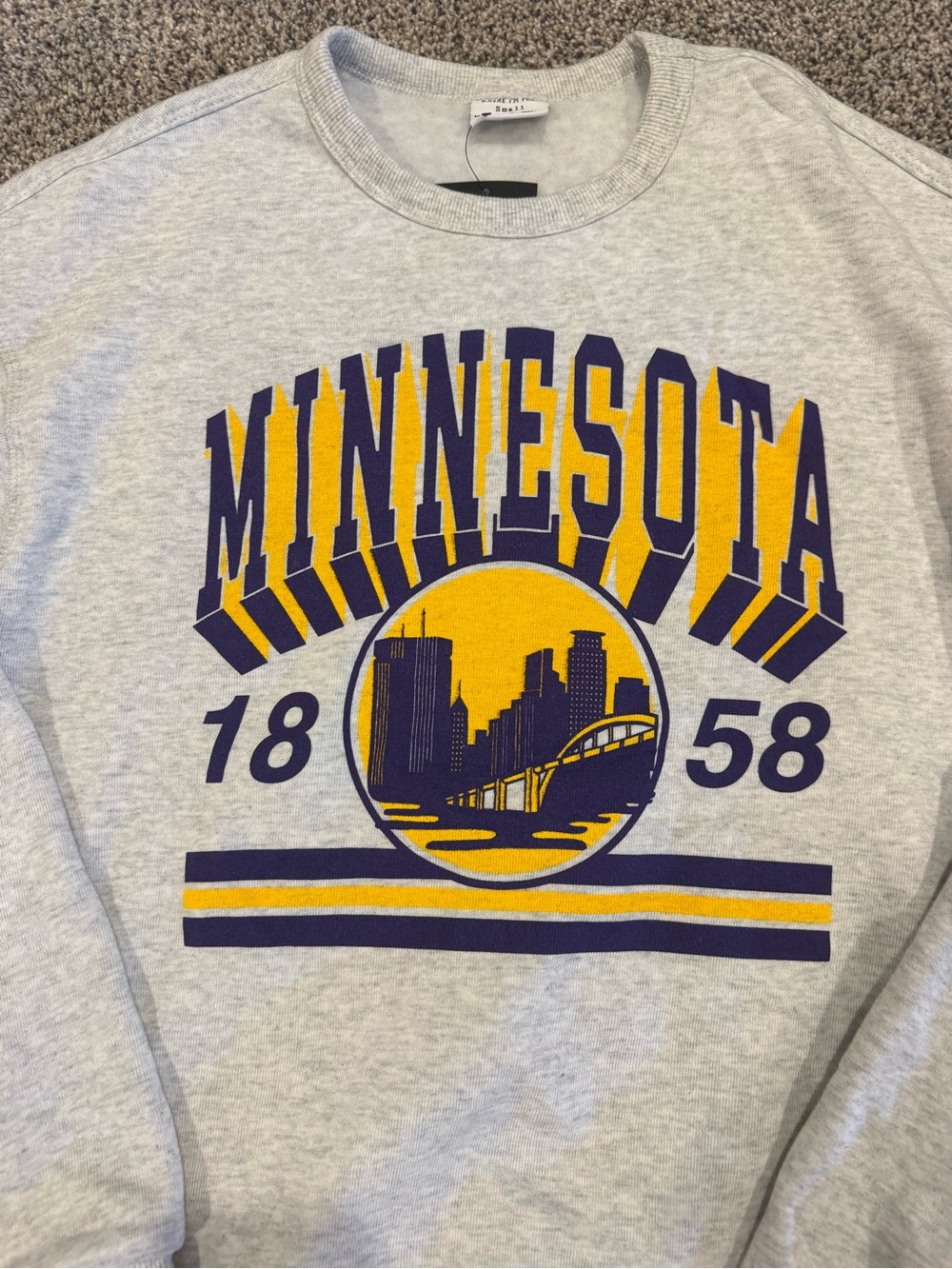 Where I’m From Minnesota Graphic Crewneck Sweatshirt - Gray with Purple & Gold